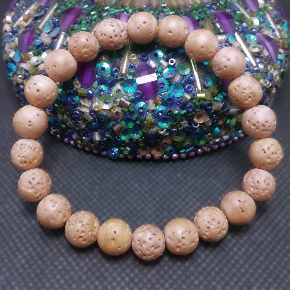 Natural Volcanic Lava Rock Bracelet Tan Beaded Stretch Artisan Diffuser Unisex